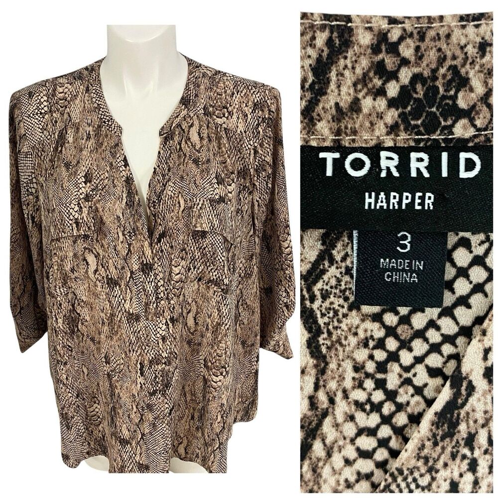 torrid Snake-Print Harper Blouse in Brown and Black 3X